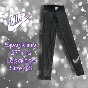 𝅺sparkling Nike 27” Running Leggings Tights Black / Silver Size Extra Small